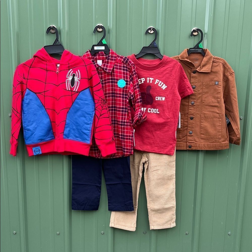 Toddler Clothing Set with Spider Hoodie Plaid Shirt & Pants 6-Piece Size 5T